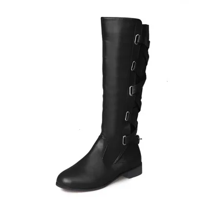 Black HEE GRAND/ковбойские ботинки до середины икры на шнуровке; новые модные женские ботинки для верховой езды; винтажная Осенняя обувь из искусственной кожи; большие размеры 43; XWX7535 - Цвет: Black