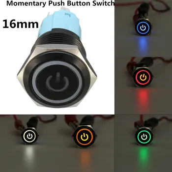

16mm LED Metal Push Button Switch 12V 5 Pin Momentary Power Flat Head Switch Waterproof