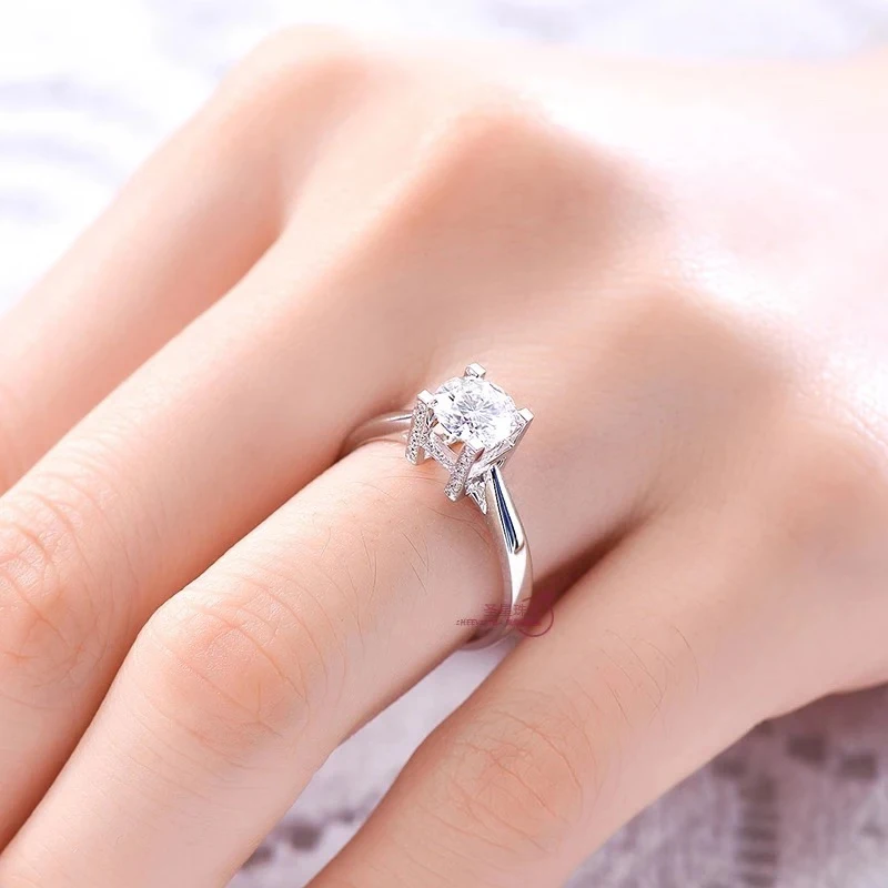 14K 1ct 2ct 3ct бриллиантовые модные кольца из белого золота для свадьбы типа HW дизайн круглый вырез настраиваемые кольца для подарка
