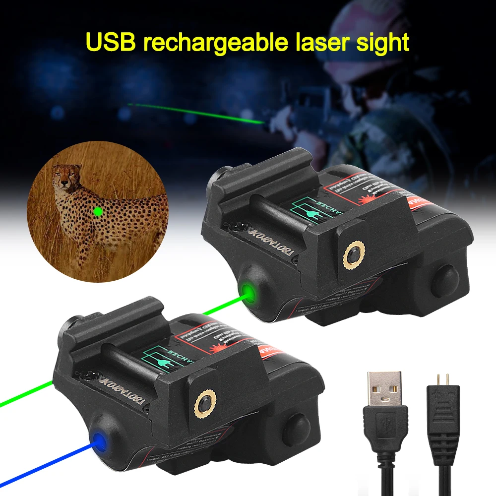 Tactical Pistol Mini Green/Blue Hunting Laser Sight Aiming Pointer Under-Hanging Laser Sight Adjustable L/R U/D Fit 20mm Rail
