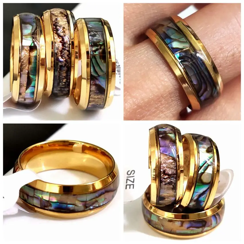Wholesale 20Pcs/Lot Color Mix Retro Shell Filled Stainless Steel Rings Male Trendy Party Jewelry Lover Band 5