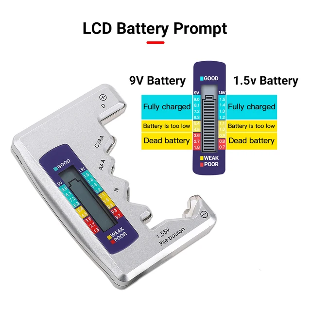 Probador de batería Universal, probador de capacidad de batería Digital LCD C D N AA AAA 9V 1,5 V, Detector de batería, herramienta de diagnóstico de capacitancia Probador de batería Universal, probador de capacidad de batería Digital LCD C D N AA AAA 9V 1,5 V, Detector de batería, herramienta de diagnóstico de capacitancia