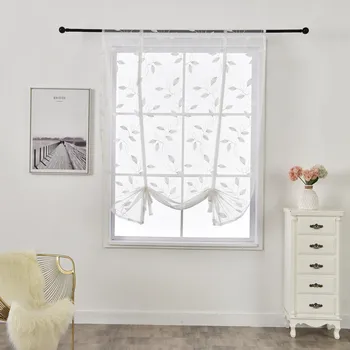

Leaf Embroidered Short Roman Curtains White European Style Tulle Kitchen Cafe Curtain for Window Door Living Room Bedroom Decors