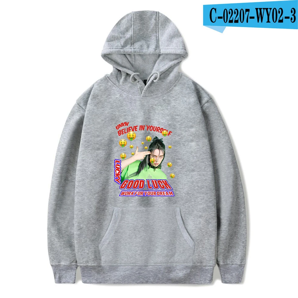 As picture Толстовки для женщин и мужчин; модная Толстовка Billie Eilish с капюшоном; повседневные Черные толстовки с принтом; сезон осень-зима; пуловеры; толстовки для девочек - Цвет: As picture