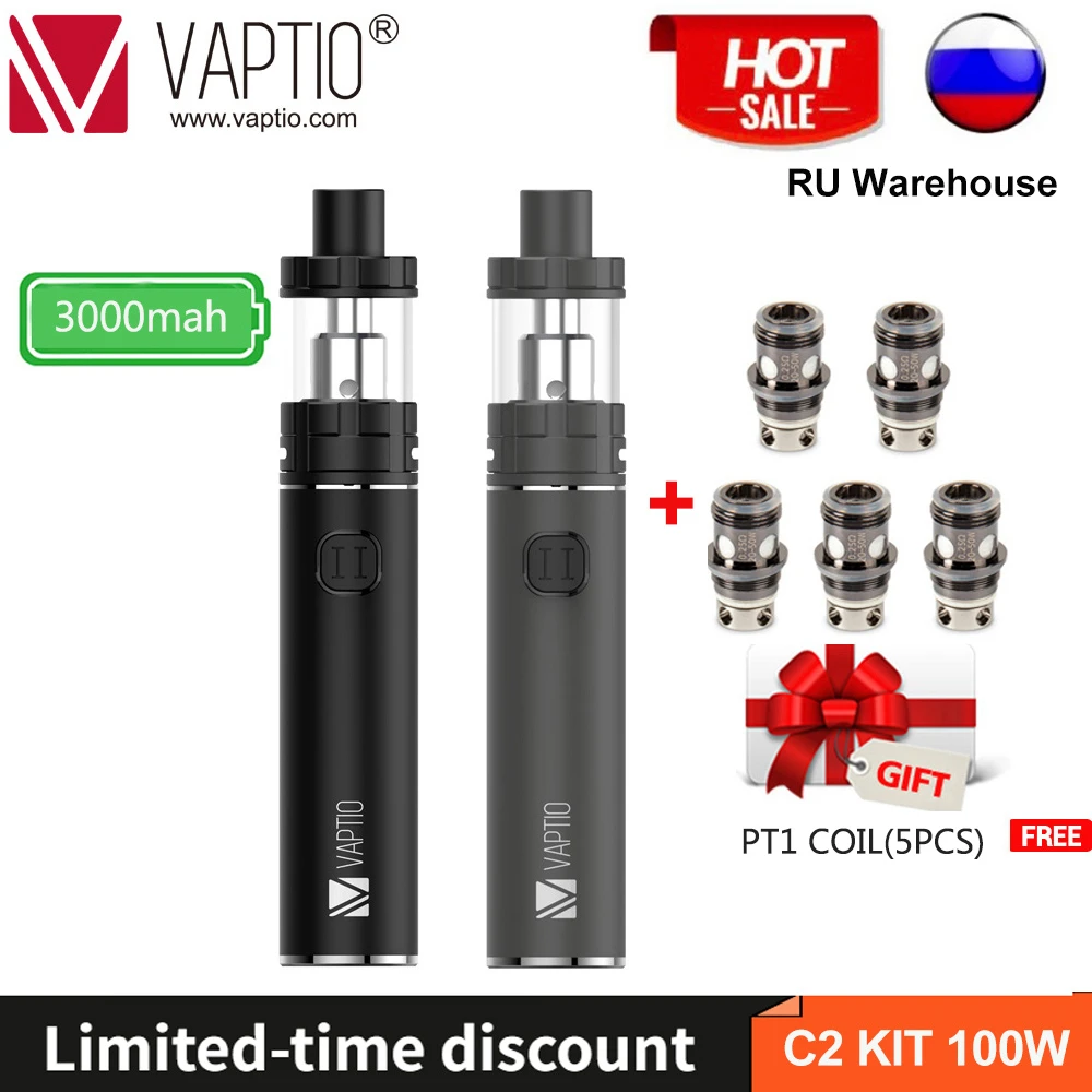 Vaptio C2 KIT 3000mah mod de batería 4ML/2ML atomizador para cigarrillo electrónico 100W vape pluma larga duración vape kit. Envío