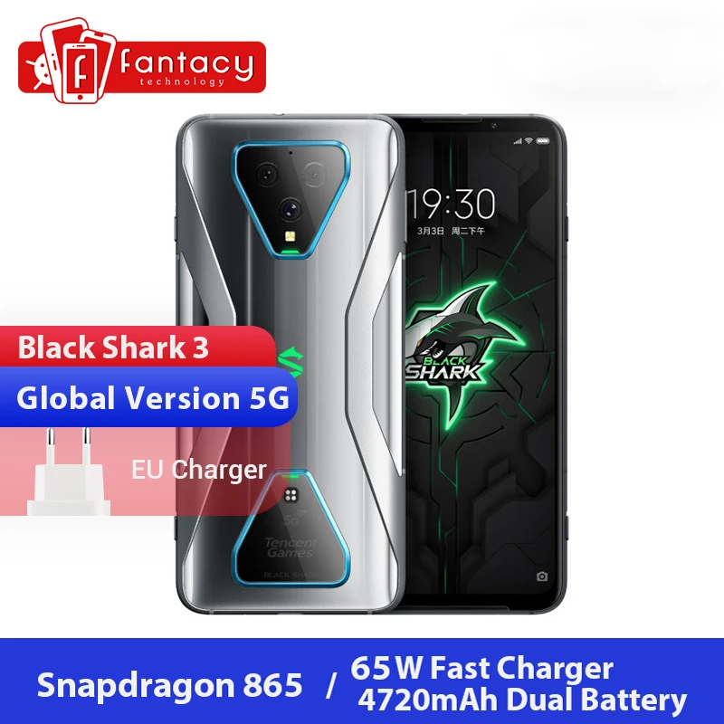 Black Shark 3-teléfono inteligente 5G, versión Global, procesador Snapdragon 865, 8GB, 128GB, ocho núcleos, cámara Triple ia de 64MP, 65W, UFS 3,0