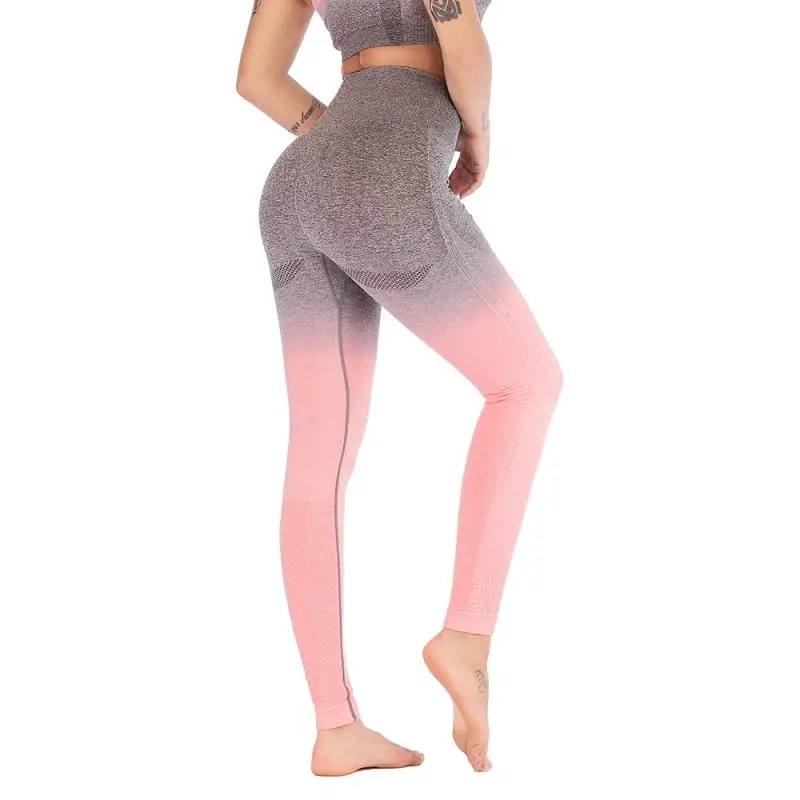 Женский комплект для йоги, одежда для спортзала, Омбре, бесшовные леггинсы с градиентом+ Топ с длинным рукавом, спортивный костюм для тренировок, Женский комплект для фитнеса, одежда для активного отдыха, 7 - Цвет: Pants Pink