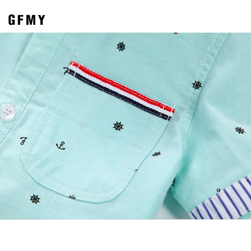 Children Shirts boys short sleeve shirts Casual Solid Cotton Short-sleeved Boys shirts For 2-14 Years Ribbon Decoration Baby shirts