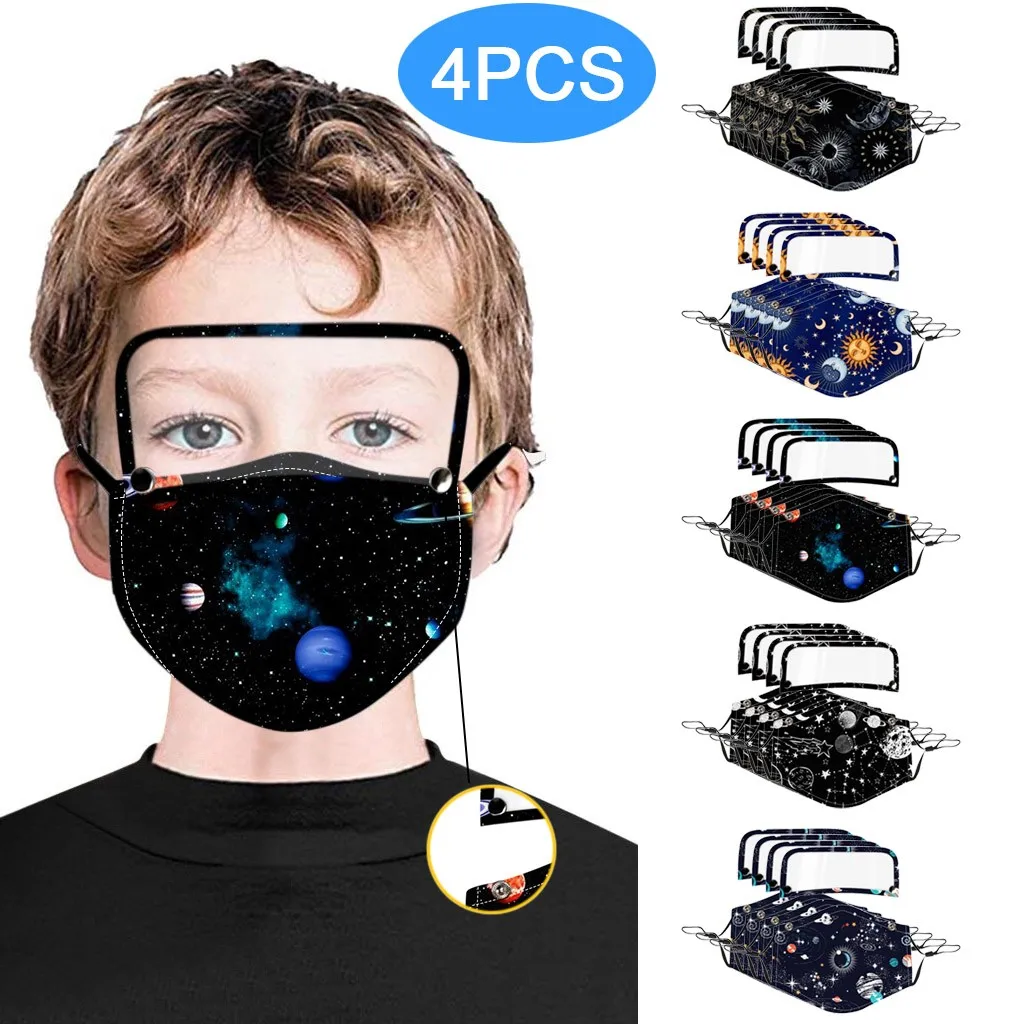 4 шт. многоразовая маска с принтом и съемной маской для глаз детей лица косплея на
