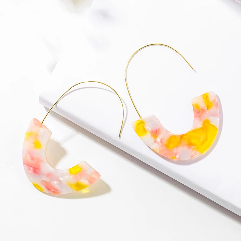 Pink 5 X&P New Geometric Acrylic Drop Earrings for Women Fashion Long Leopard Earrings Jewelry Statement Camouflage Design Earring - Окраска металла: Pink 5