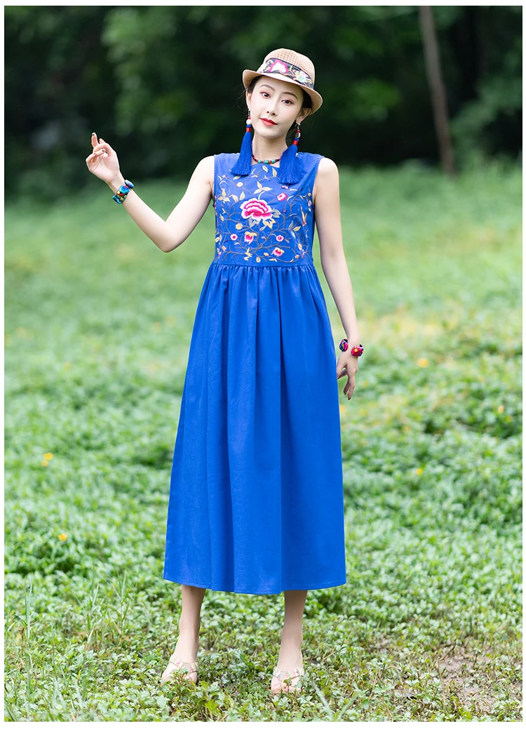 KYQIAO vestidos de fiesta de noche синее платье женское зимнее богемное платье с квадратным воротником без рукавов с вышивкой ropa mujer