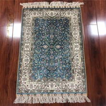 2'X3' Синий Шелковый ковер для спальни ручной работы классический ковер для спальни