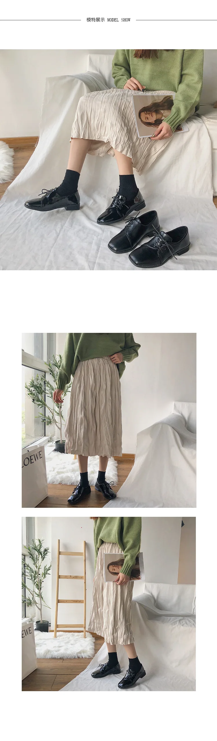 Square toe cross-tied british leather shoes solid retro all match flats matte&patent leather footwear harbor wind moccasins