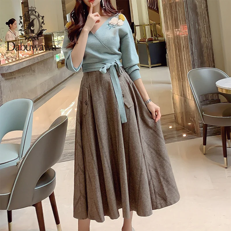 

Dabuwawa Elegant High Waist Skirts Womens Autumn Winter Solid Maxi Skirt A Line Classy Ladies Long Skirt Female DT1DSK003
