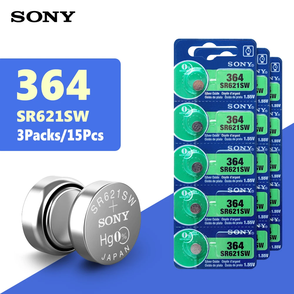 15 шт. для sony 1,55 В 364 SR621SW V364 SR60 SR621 AG1 часы батарейка Кнопка монета ячейка для часов игрушки Сделано в Японии
