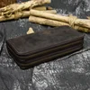 Retro Crazy Horse Leather Purse for Men Clutch Purse Double Zipper 24 Cards Clutches Vintage Woman Genuine Leather Long Wallet 4
