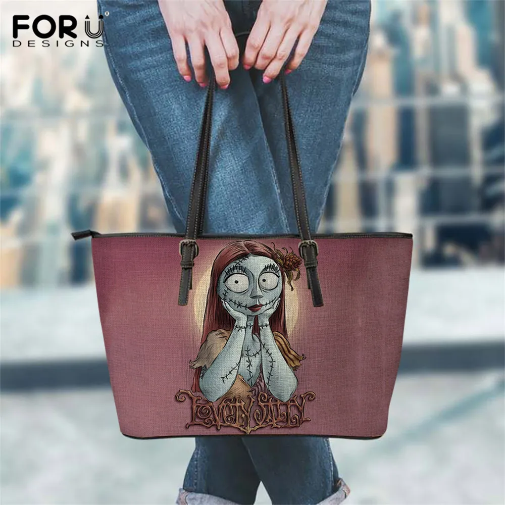 FORUDESIGNS Большая вместительная сумка из искусственной кожи, кошмар перед рождественским принтом, сумка для покупок, Роскошная ручная сумка для девочек-подростков