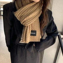 

Luna&Dolphin WomenTwist Braid Long Wool Scarf Neckerchief Korean Simplicity Knitted Woolen Big Pashmina Autumn Students Shawl