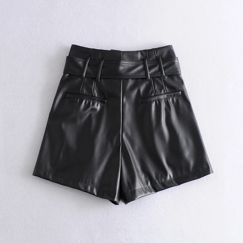 under armour shorts Ruffle high waist  shorts mini sexy short shorts black Sash skirt elegant leather shorts women faux leather skirt with belt Mini biker shorts