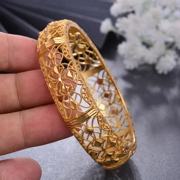 

Wando 1pcs/lot Gold colour Bangles For Women/Girl Middle Eastern Jewelry Classic Curved waves Copper Bracelets Jewelry Gifts