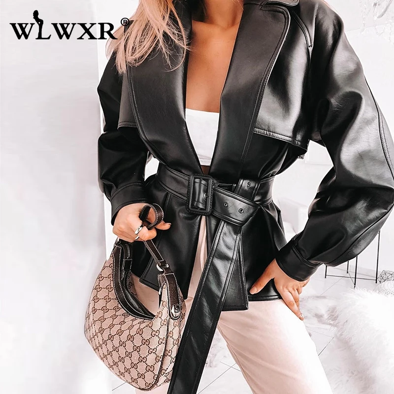 FQLWL уличная куртка из искусственной кожи женская верхняя одежда осеннее черное пальто и куртки с поясом женские осенние зимние куртки