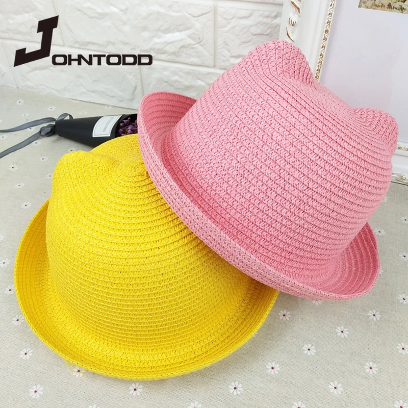Children Straw Hat 7-color summer sandal outing travel men and women baby cat ear sun gorro beach hat women sun hat