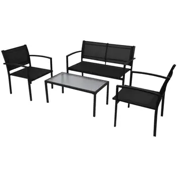 

4 Piece Outdoor Garden Lounge Set Black Textilene 2-seater Bench Garden Furniture Sets for Garden Patio Terrace Balcony Tables