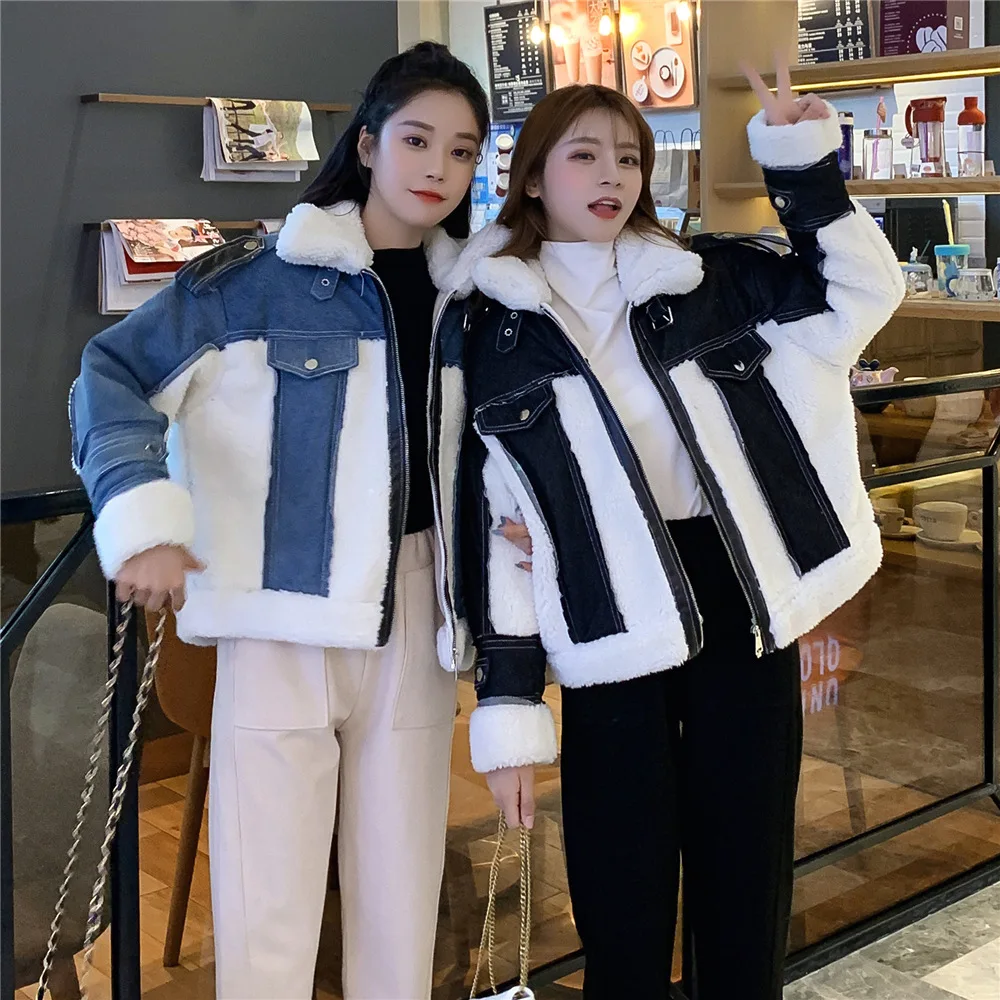 

Lambs Wool Coat Women's Loose-Fit Slimming Korean-style Autumn And Winter INS Cowboy Joint Tops 2019 New Style Versatile Cotton