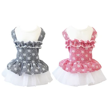 

Pet Dog Summer Princess Dress Plaid Printed Cat Clothes Pet Tutu Dress Teddy Fake Two Piece Strap Dress For Small Medium Dog