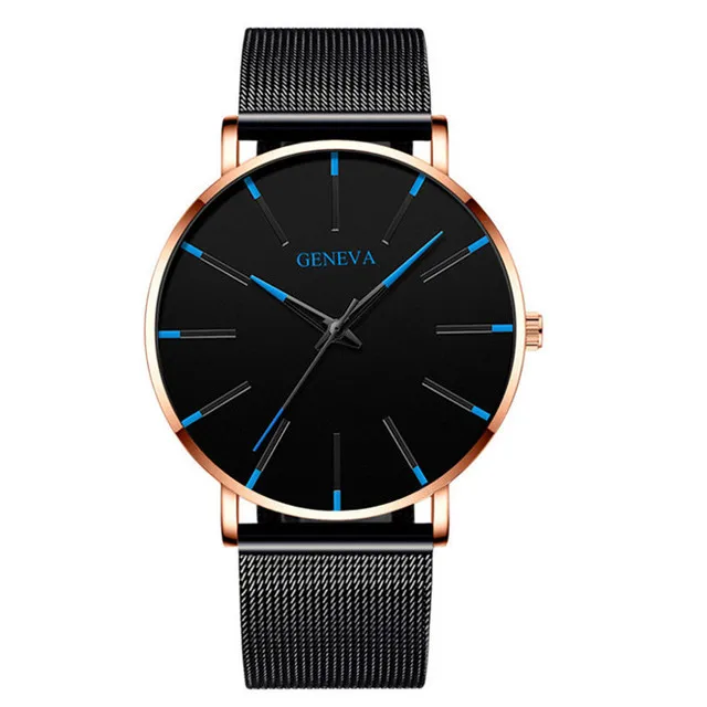 2021 NEW Watch Men Stainless Steel Mesh Belt Quartz Minimalist Ultra Thin Watches Men's Sports Leather Watch relogio masculino Mesh Blue Gold