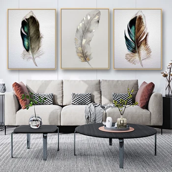 

Laeacco Feather Poster Wall Art Canvas Painting Posters And Prints Wall Decor Pictures for Living Room Decoration Frameless