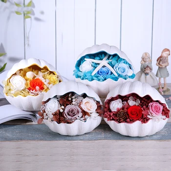 

Lovers Rose Flower With Conch Shells Exquisite Durable Eternal Flower Box Preserved Flower Beautiful Valentine's Day Gifts