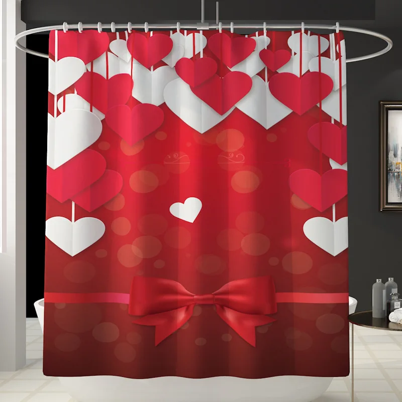 Розовая водостойкая занавеска для душа Love, ковровое покрытие для туалета, коврик для ванной, наволочка для ванной, занавеска для ванной, подарок на день Святого Валентина - Цвет: F Shower Curtain