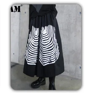 [EAM] Women Black Pattern Printed Long Spaghetti Strap Dress New Sleeveless Loose Fit Fashion Tide Spring Summer 2020 1DA358