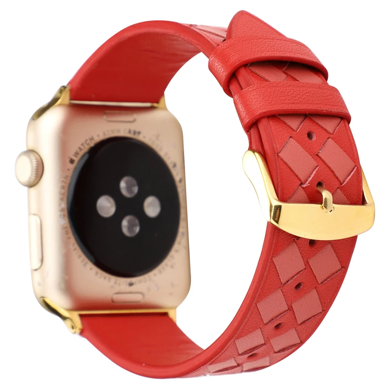 Red Кожаный ремешок для Apple watch, ремешок 44 мм, 40 мм, 42 мм, 38 мм, correa iwatch 4, 5, 3, 2, спортивный браслет, аксессуары для Apple watch - Цвет ремешка: Red