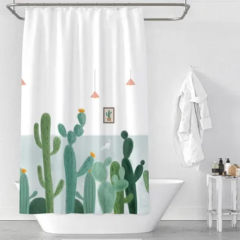 

High Quality Green Mood Printing Shower Curtains Waterproof Polyester Bathroom Curtains With 12 Hooks For Bathroom Decor