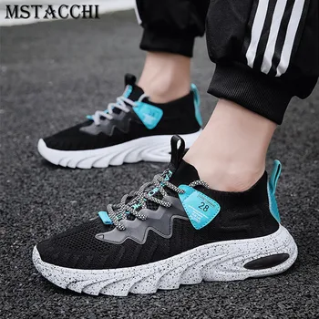 

MStacchi Men New Sneakers Lace-Up Round-toe Ventilate Outdoors Shoes Men Elastic Force Sock Flat Shoes Fashion Cool Casual Shoes