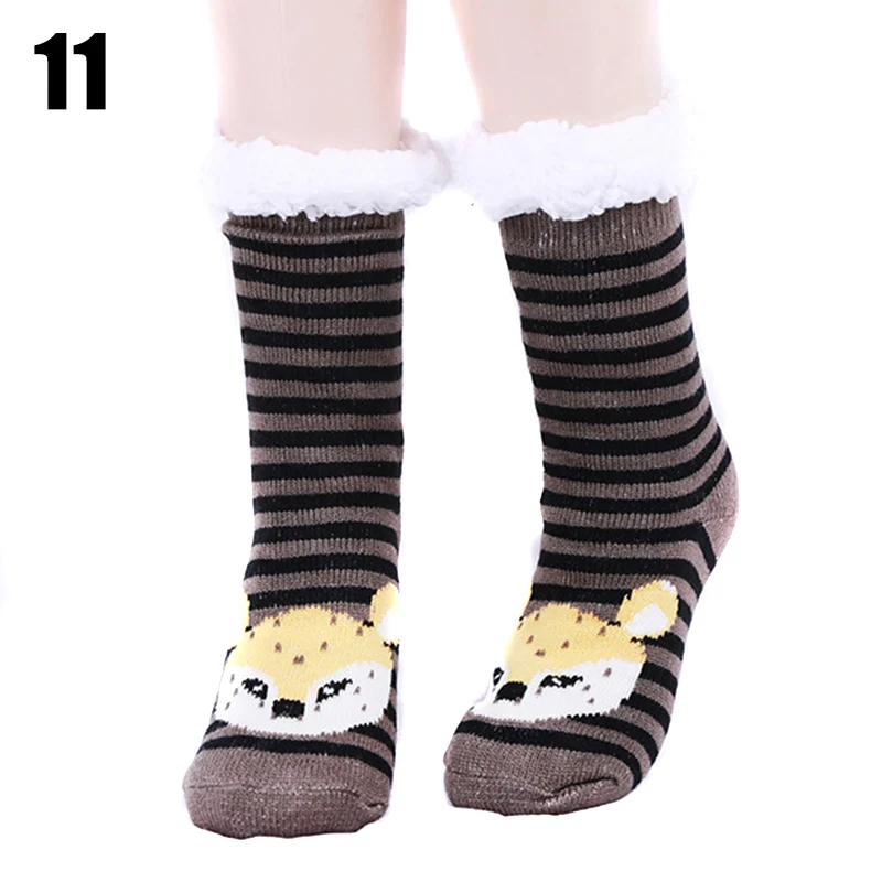 1 пара, женские домашние вязаные жаккардовые носки в полоску, теплые плотные удобные нескользящие плюшевые женские зимние повседневные носки