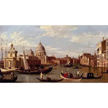 

2 Handmade Art Paintings by Teachers - View Of The Grand Canal Santa Maria Della Salute Venice boats Canaletto - Oil on Canvas