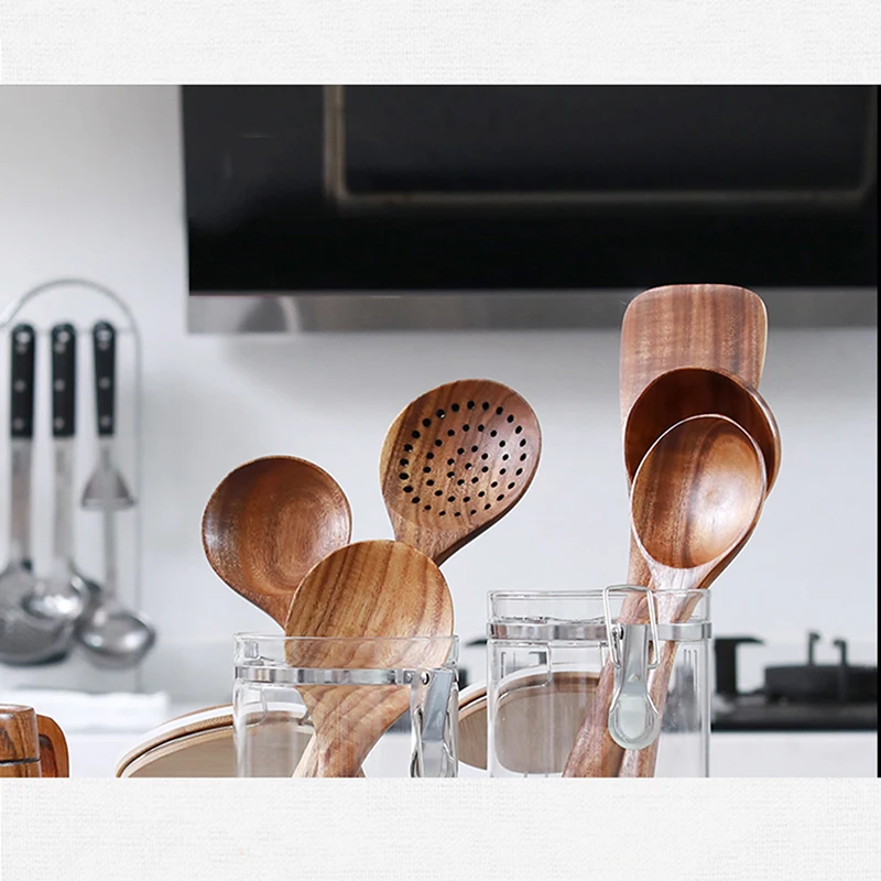 High Quality Thai Teak Wooden Turner Spatula Rice Spoon Big Soup Scoop For Cooking Wood Kitchen Cooking Utensils Supplies