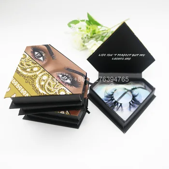 

Dark Yellow Bandana Diamond Eyelashes Packaging Box 25mm Crisscross Mink Eyelash Customized Lashes Box with Your Brand Logo