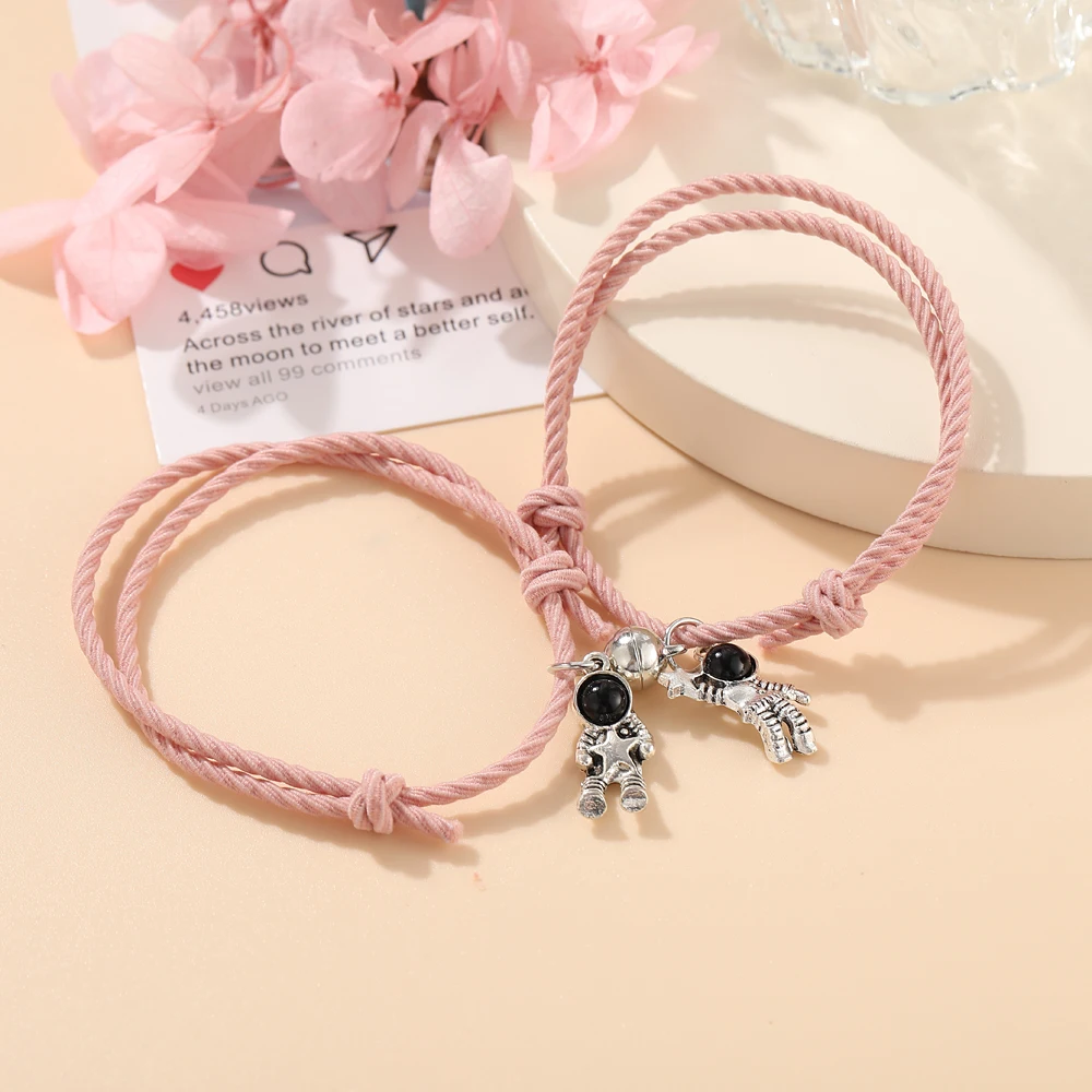 2PCS/Set Couple Bracelet Astronaut Star Magnet Ball Matching Bracelets Lover Heart Magnetic Bracelet Friendship Valentine Day