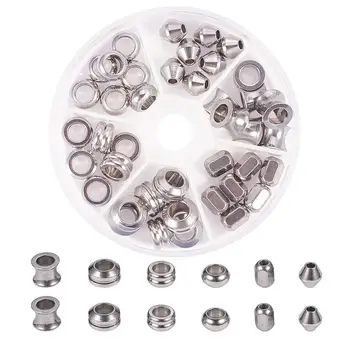 

42 Pcs 304 Stainless Steel Rondelle Column Bicone Spacer Beads 6 Styles