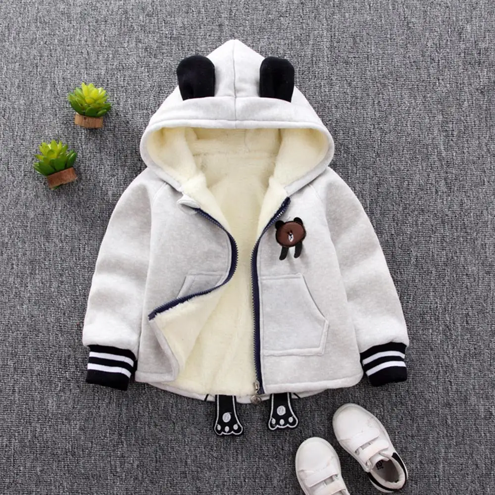 gray 120cm 1-4 года старая зимняя утепленная куртка для малышей для на молнии с рисунком из мультфильма стеганая куртка пальто-кардиган с капюшоном; свитер для маленьких мальчиков и девочек, зимнее пальто - Цвет: gray 120cm