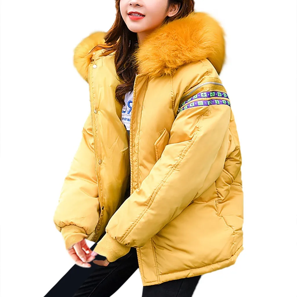 Winter Female Down Coat Jacket Women Stand Zipper Pocket Button Hooded Down Jacket Oversized Womens Short Parka Korean Style
