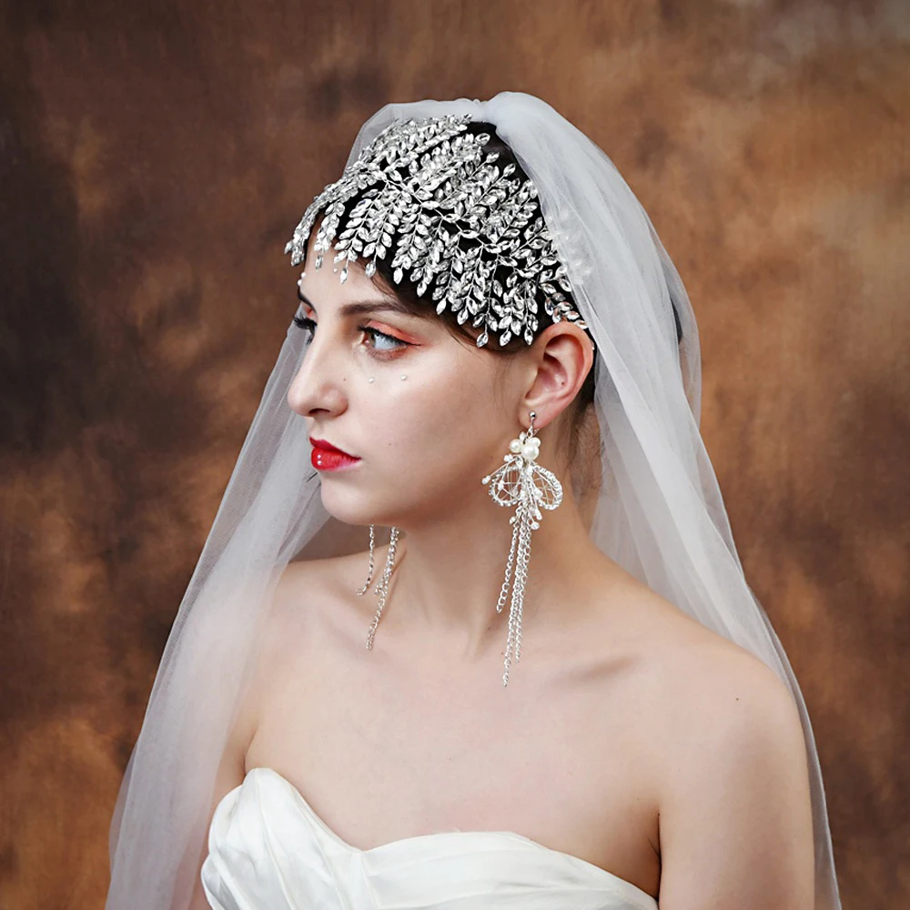 Горный хрусталь свадебный ободок аксессуары для волос; Свадебные тиара, повязка на голову и вуалью для женщин Серебряный свадебный обруч со стразами с повязкой на голову