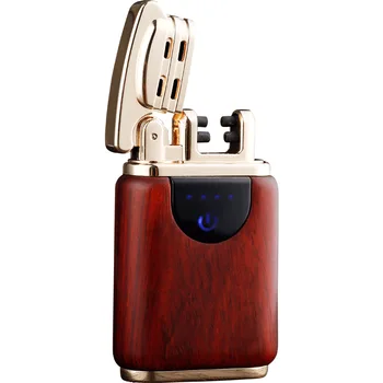 

Red Wood With Metal USB Lighter Waterproof Rechargeable Plasma Lighter For Outdoor Camping Sports Cigarette Smoking Lighter