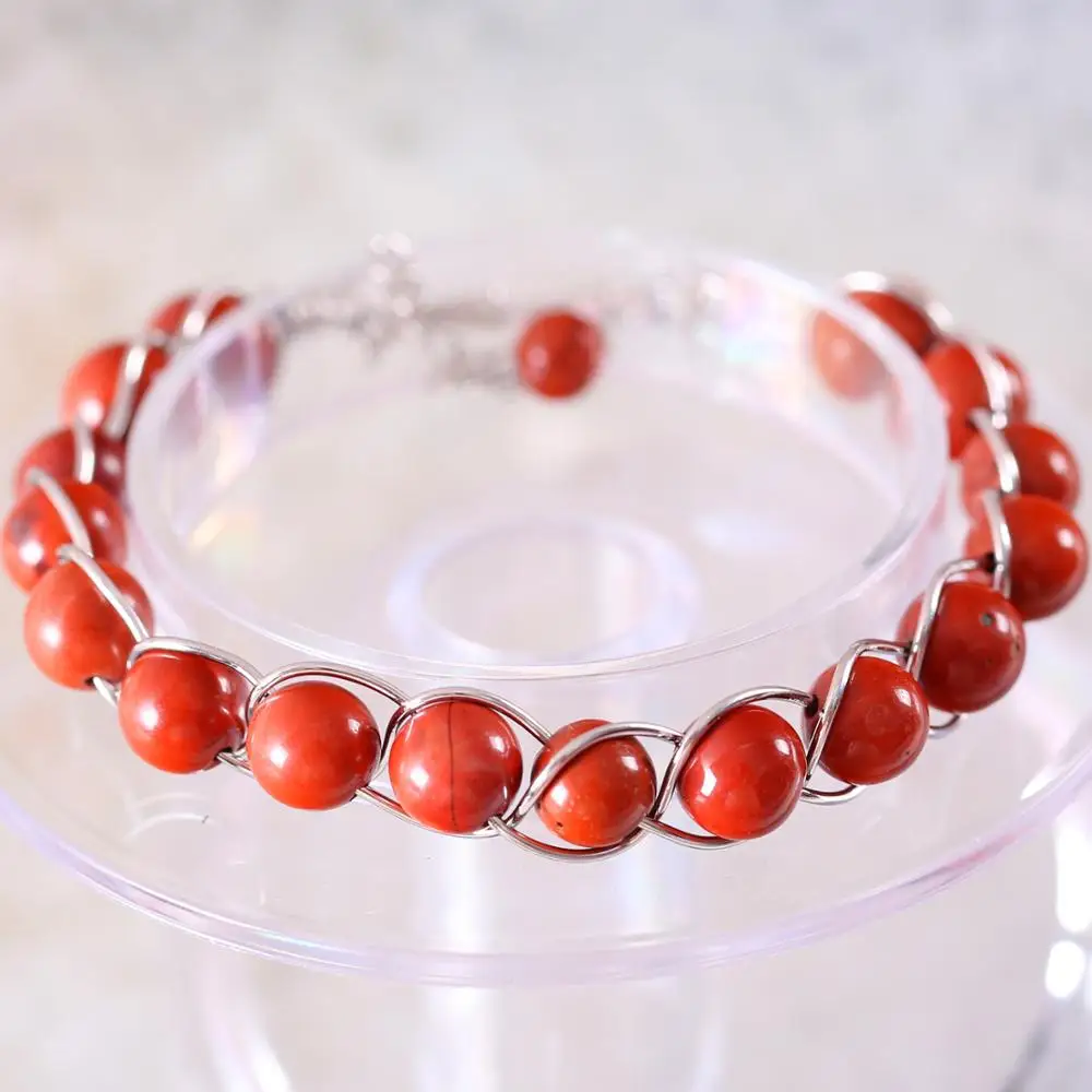 Натуральный камень Бусины красный Jaspe Энергетический Браслет серебряная проволока обернутый браслет и браслет для женщин ювелирные изделия подарок 1 шт. H086