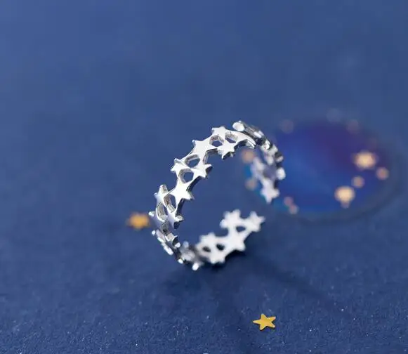 

1PC REAL.925 Sterling Silver fINE Stars stack Ring Open adjust GTLJ1670