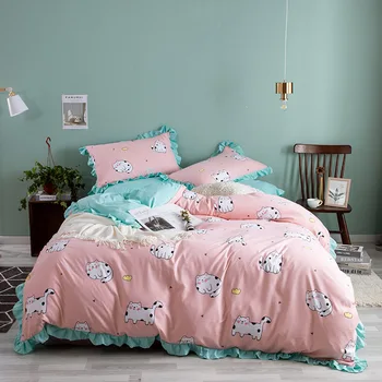 

claroom pink cat comforter bedding sets lace duvet cover set bed covers and bedspreads bed sheets and pillowcases 4pcs FD54#